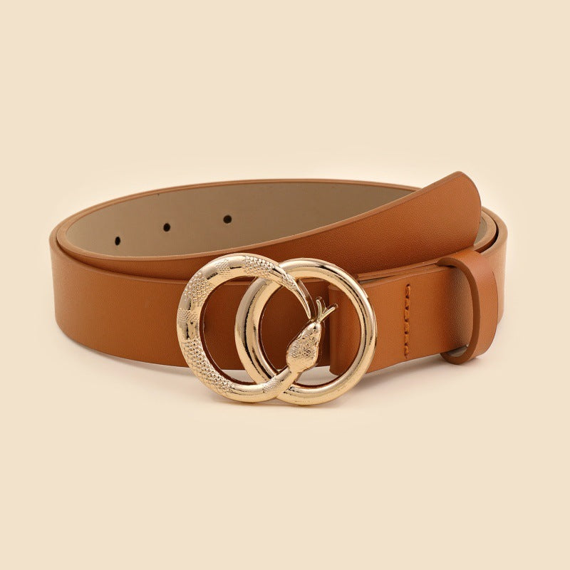 Snake Double Circle Buckle Belt, Elegant Fashion and High-end Dress, Jeans Decorative Belt.