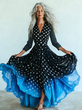 Embroidered Retro Loose Embroidered Printed Contrast Color Dress5671