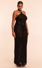 Plus Black Crochet Maxi Halter Neck Beach Dress