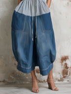 Striped Denim Strapless Wide-Leg Jumpsuit