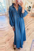 Denim Maxi Dress Casual Cotton Blend Plus Size Available