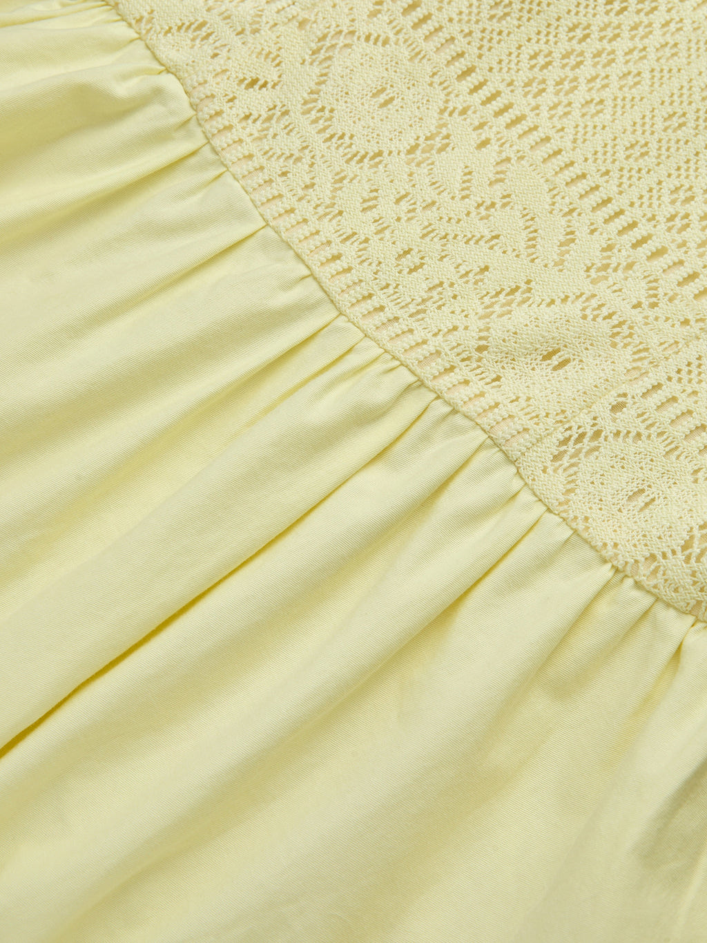 Midi Cotton Dress, Sleeveless, Round Neck, Plain, Lace, French Vintage, Light Yellow