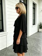 Fashion Solid Color Round Neck Cake Skirt Splicing Dress Women's Clothing