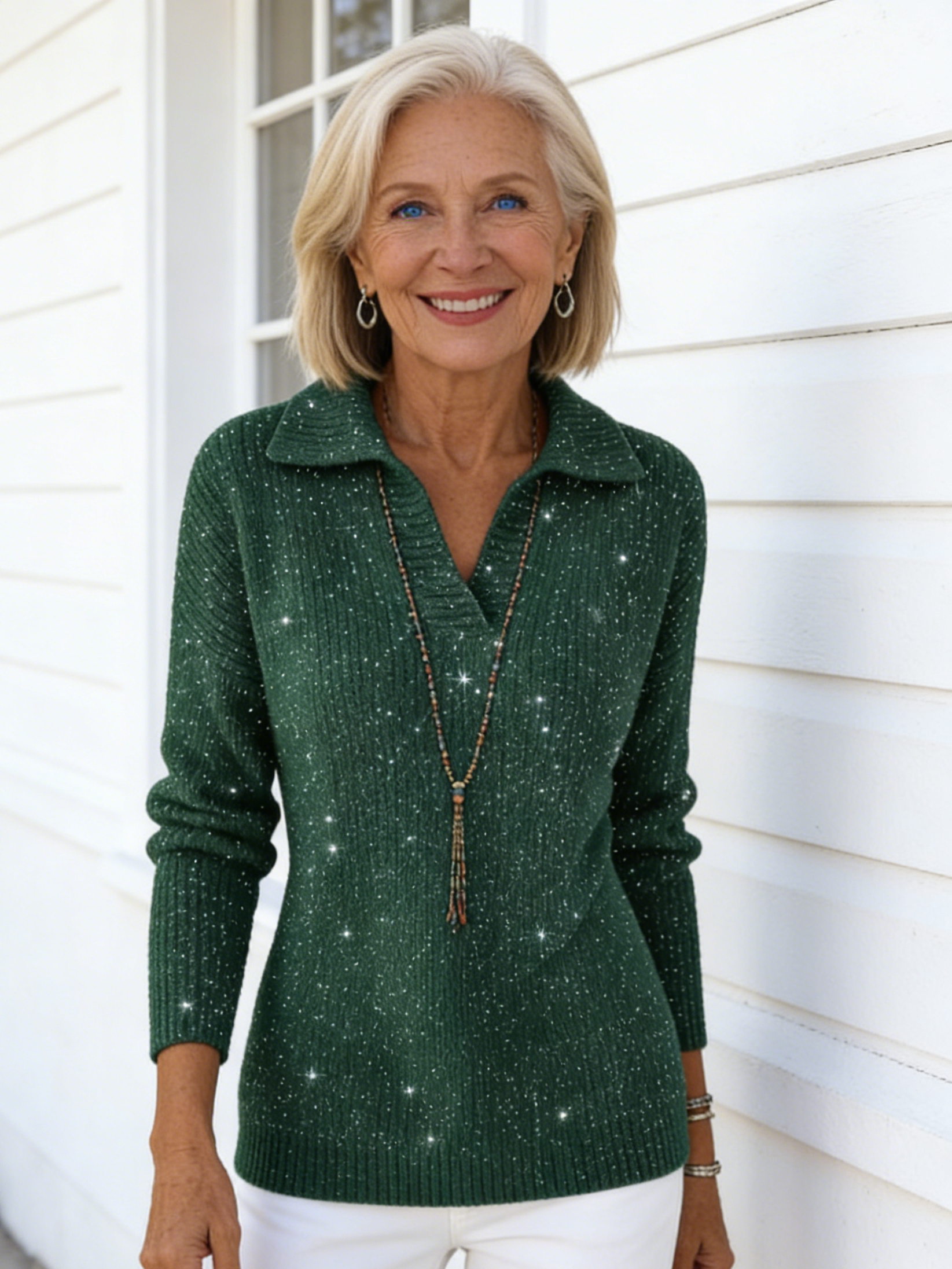 Solid Color Long-sleeved Top Shiny