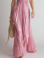 Holiday Pleated Halter Maxi Dress