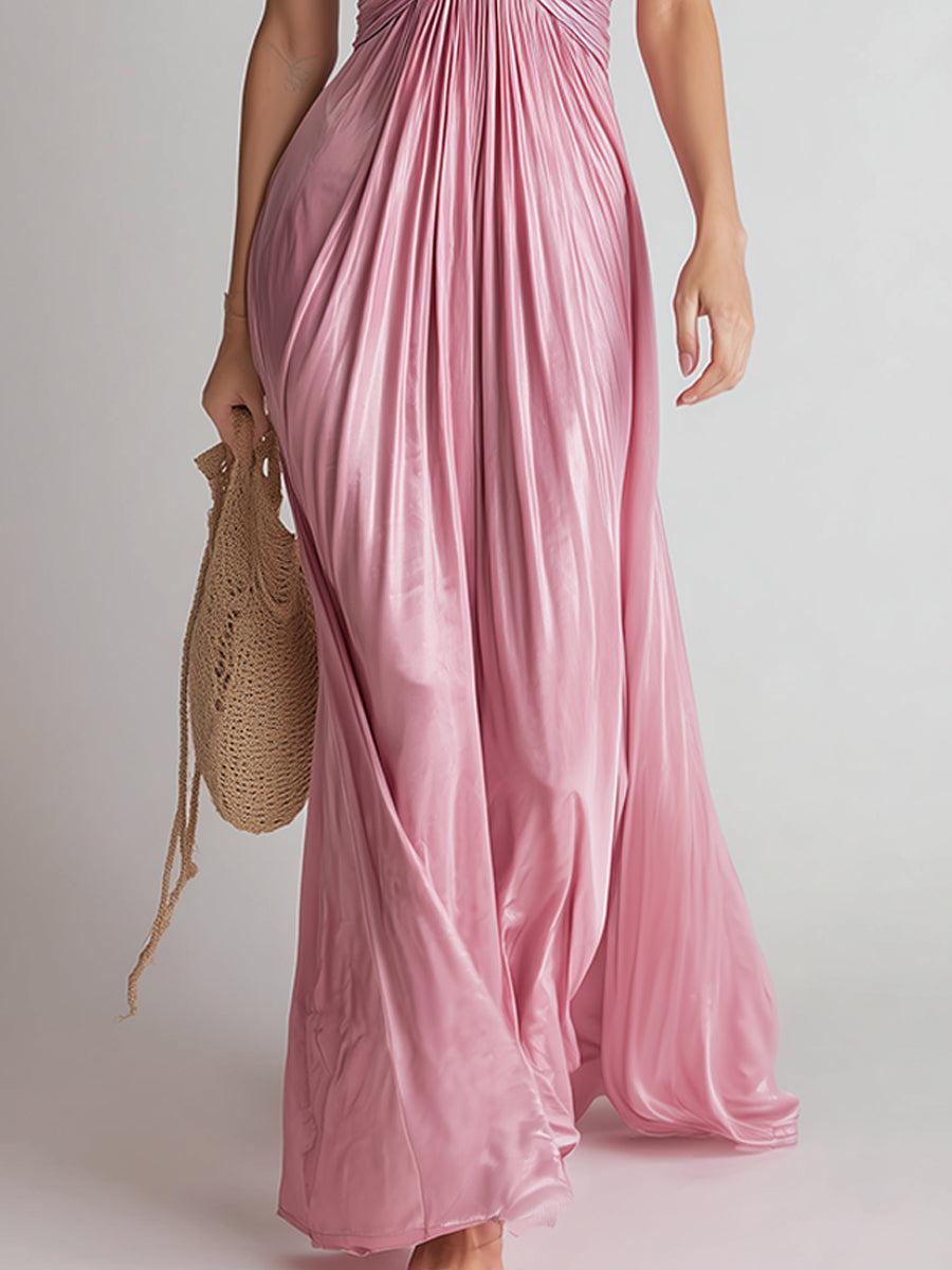 Holiday Pleated Halter Maxi Dress