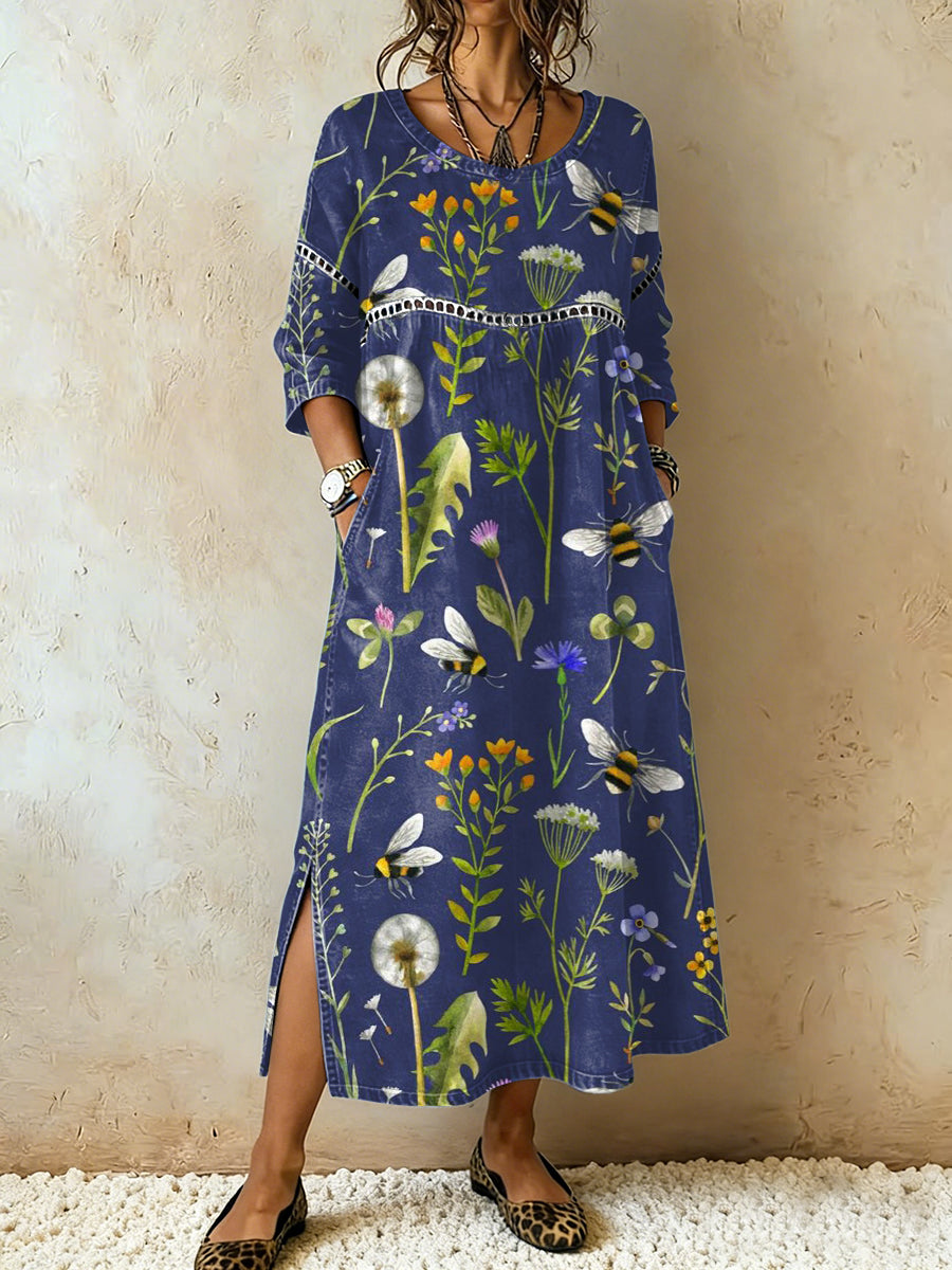 Women's Floral Print Casual Lace Patchwork Dress