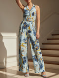 Linen Pants, Floral, Belt Design, Vacation, Vintage, Blue