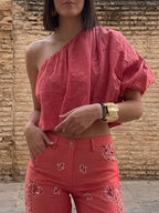 Casual Off-shoulder Linen And Cotton Top