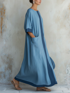 Light Blue Tencel Denim Colorblock Oversized Maxi Dress