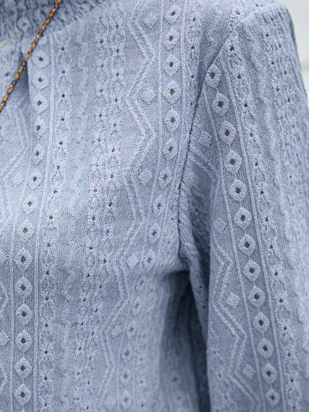 Textured Fabric Jacquard Crew Neck Long Sleeve Top T-Shirt