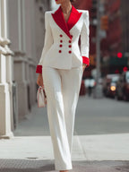 Bold Red And White Double-Breasted Suit Set