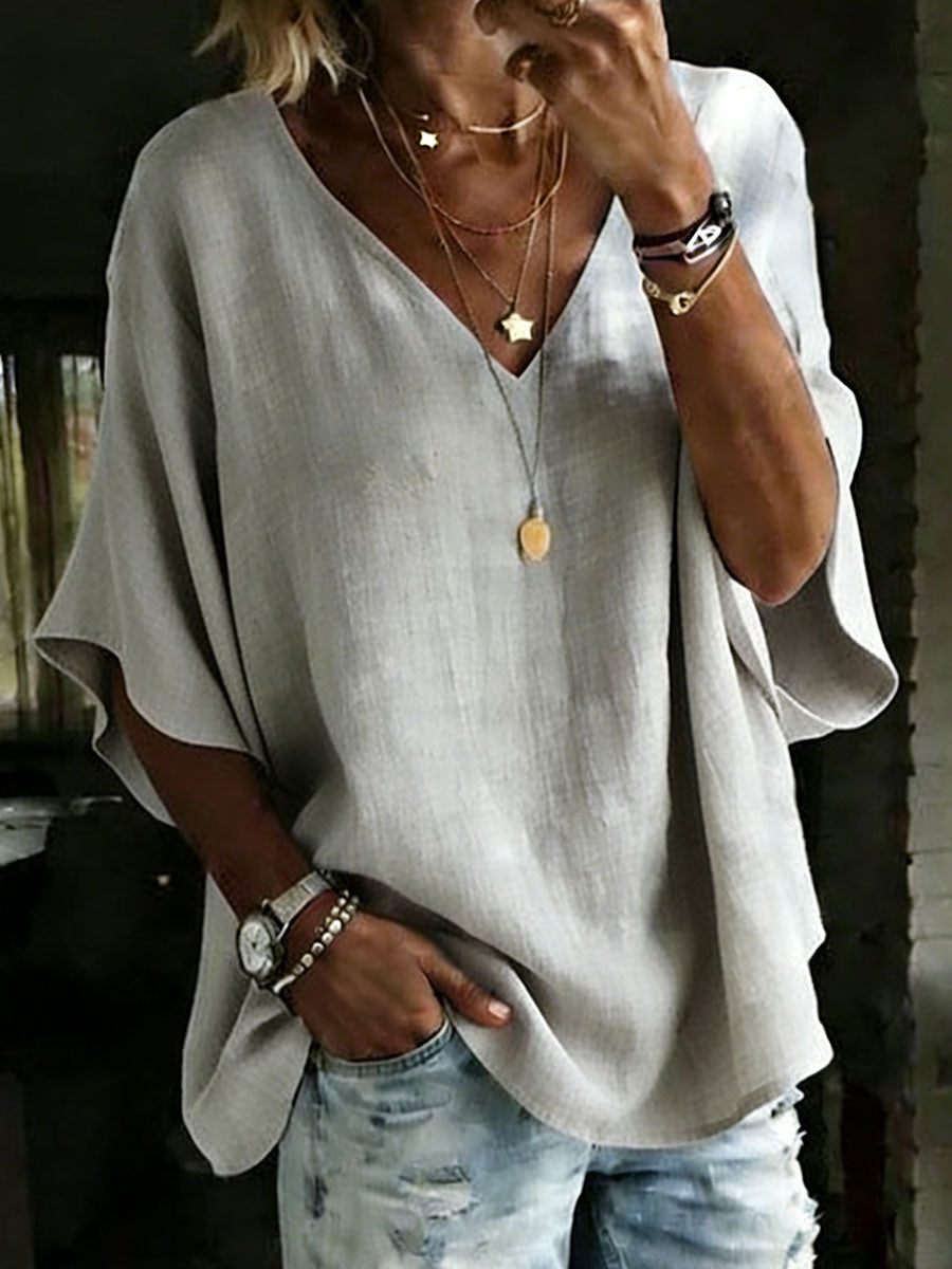 Women's 100% Cotton Classic Loose Fit V Neck Dolman Sleeve T-shirt