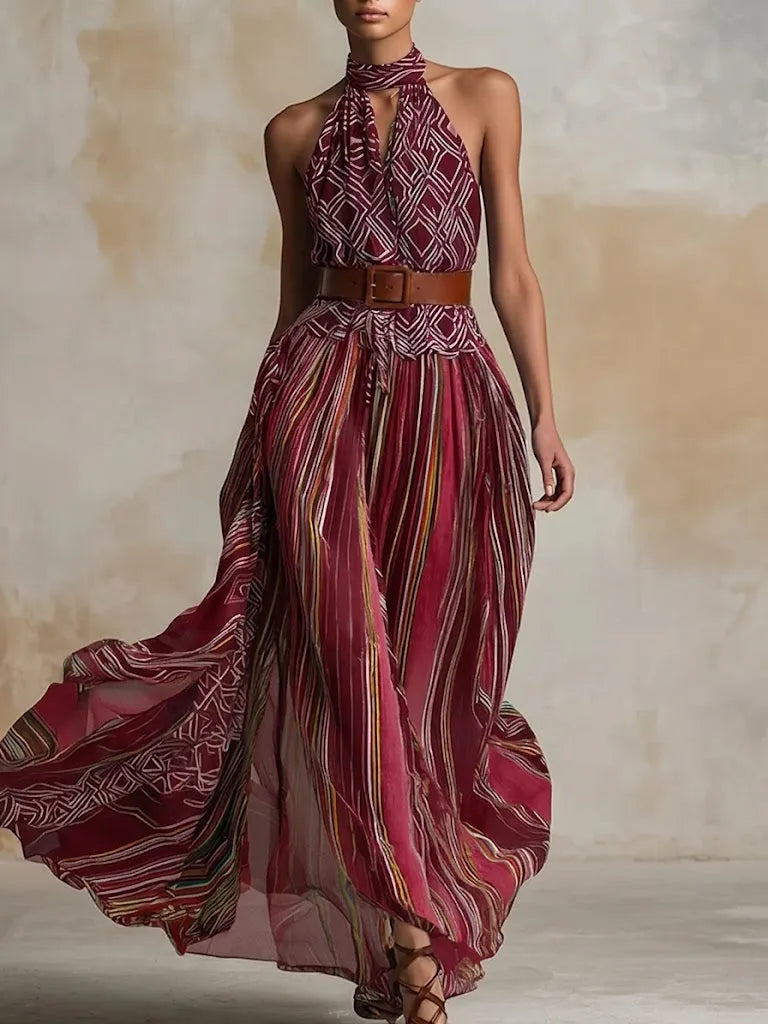 Bohemian Artistic Print Sleeveless Maxi Dress