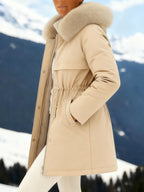 Outfits Cotton-padded Jacket Medium and Long, Large Fur Collar, Down Cotton-padded Jacket, Down Cotton-padded Jacket.