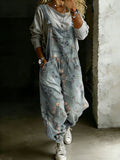 Women’s Skull Yoga Print Casual One Piece Denim Jumpsuit