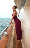 Burgundy Crochet Halter Neck Maxi Beach Dress