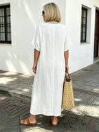 Cotton and Linen Embroidered Split Dress