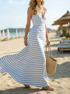 Boho Stripe Patterns Maxi Suspender Dress