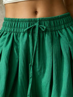 Emerald Green Bow-Detail Harem Pants - Casual Balloon Trousers