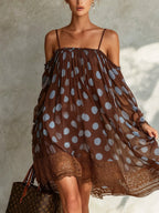 Brown Polka Dot Chiffon Mini Dress