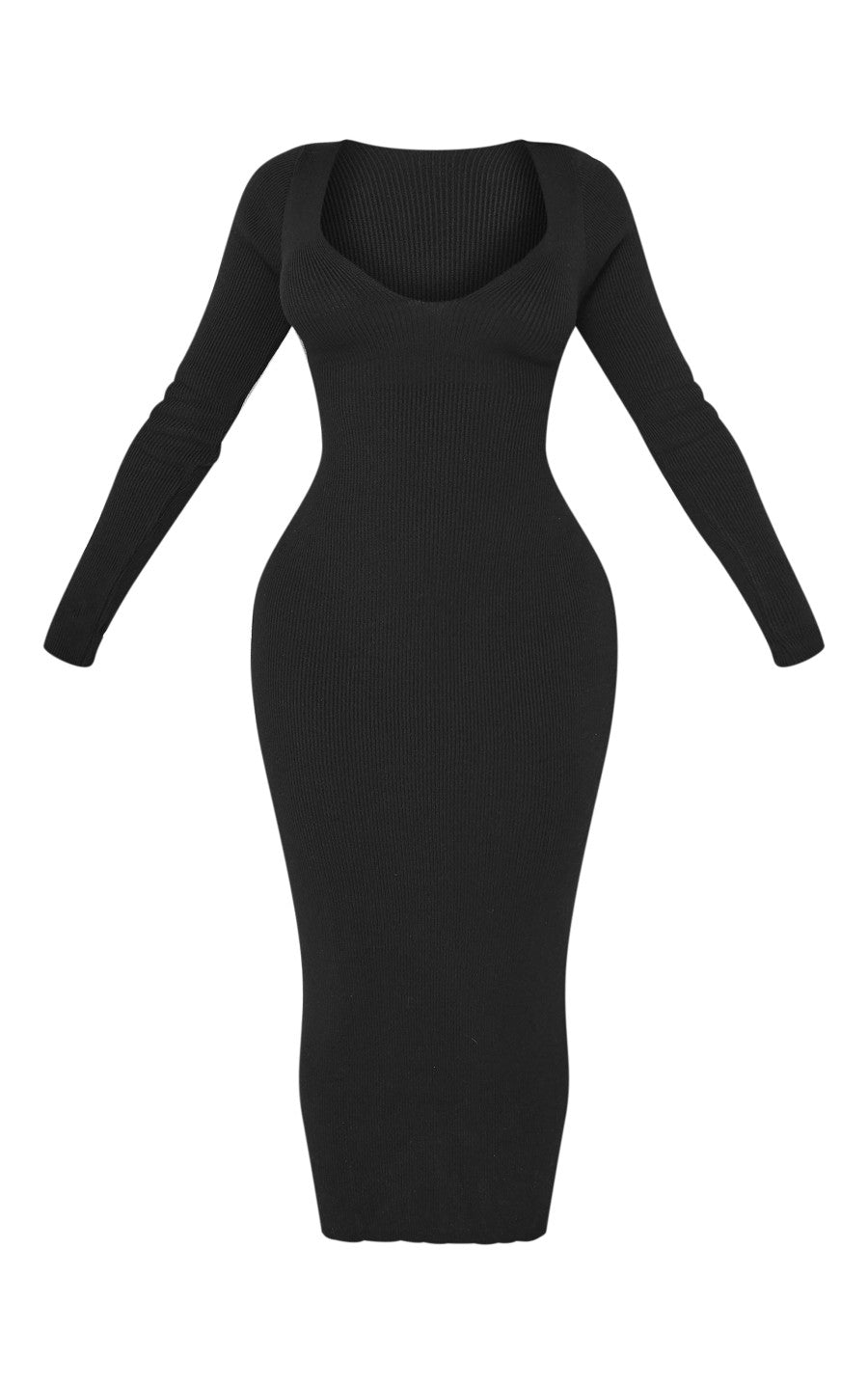 Shape Black Knitted Rib Maxi Dress
