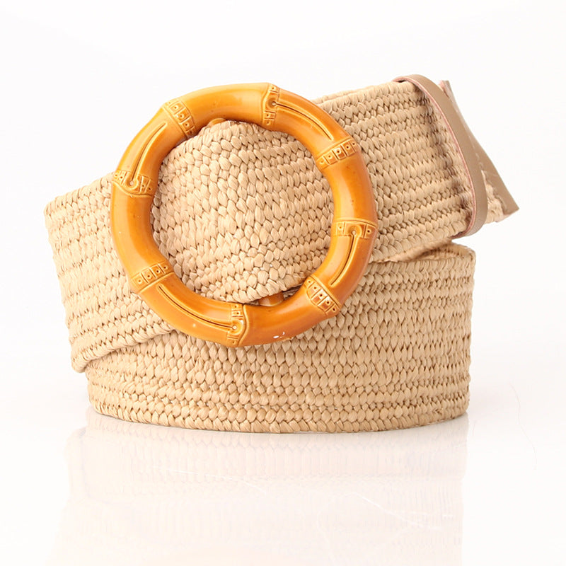 Woven Belt Wide Straw Waist Seal