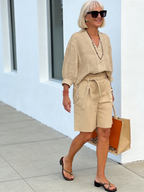 2Pcs Linen Casual Suit Female Loose Two-Piece Suit