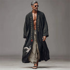 Men's Japanese Crane Calligraphy Art Long Linen Kimono