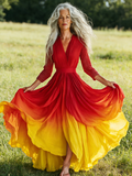 Embroidered Retro Loose Embroidered Printed Contrast Color Dress7159