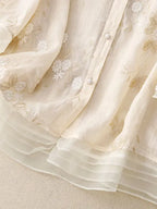 Shirt Yarn Picking Embroidery Shirt Temperament Splicing Organza Top