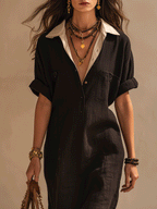 Effortless Boho Relaxed Fit Short Sleeve Shirt Dress