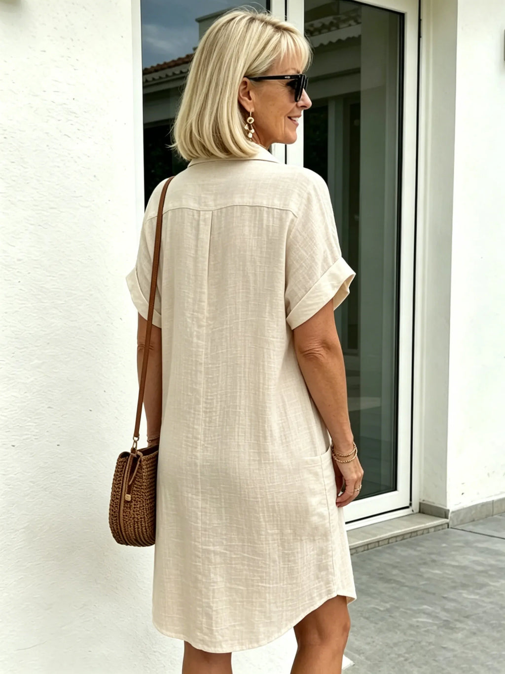 Solid Color Shirt Dress Simple, Made of Breathable, Featuring a Lapel Collar and Orderly Button Arrangement That Adds a Vintage Charm