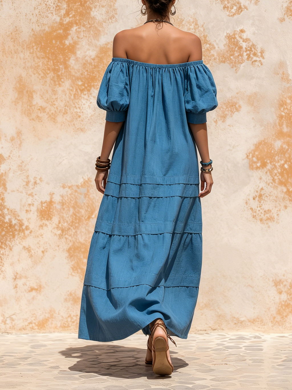 Halter Neck Off-Shoulder Tiered Maxi Dress