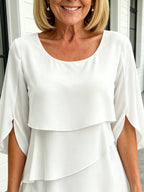 Fashion Solid Color Round Neck Cake Skirt Splicing Dress Women's Clothing