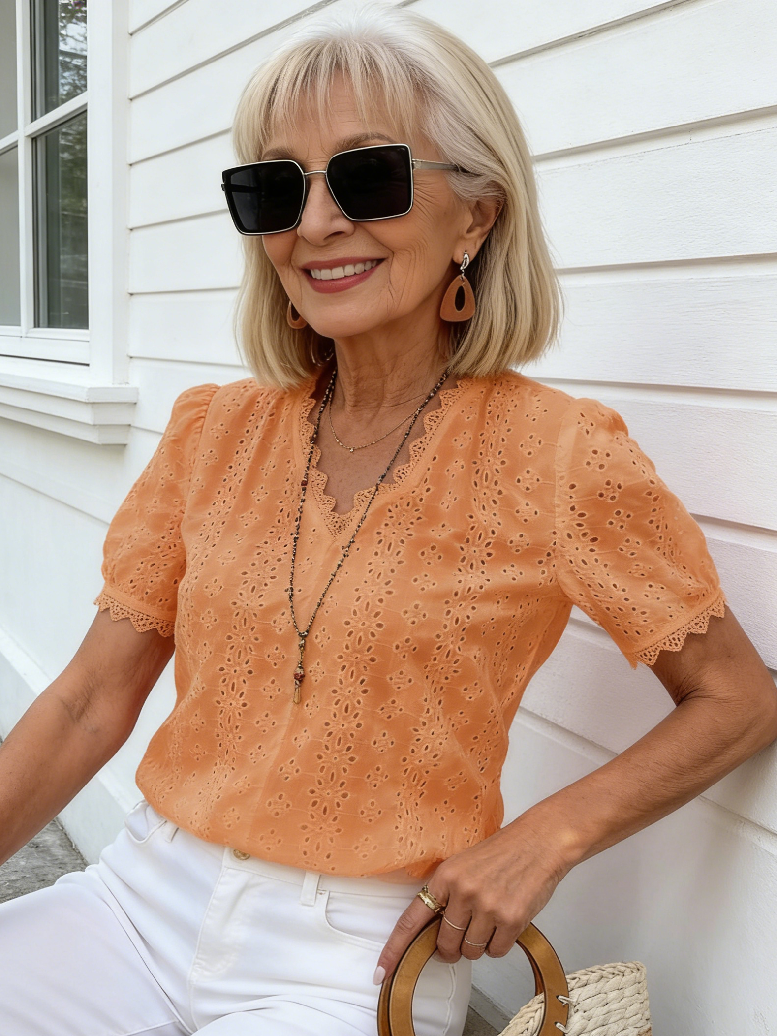 Textured Fabric Solid Color Short Sleeve Hollow Shirt