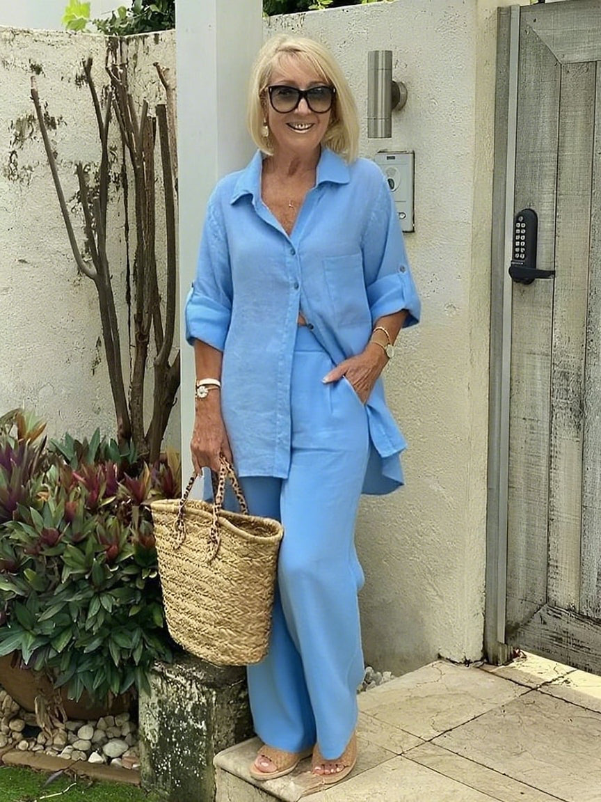 Cotton and Linen Two-piece Button Style Casual and Soft