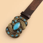Vintage Print Belt Imitation Turquoise Belt Vintage Waist Belt Western Style Cowboy PU Leather Belt For Jeans Pants Dress Waist Belt