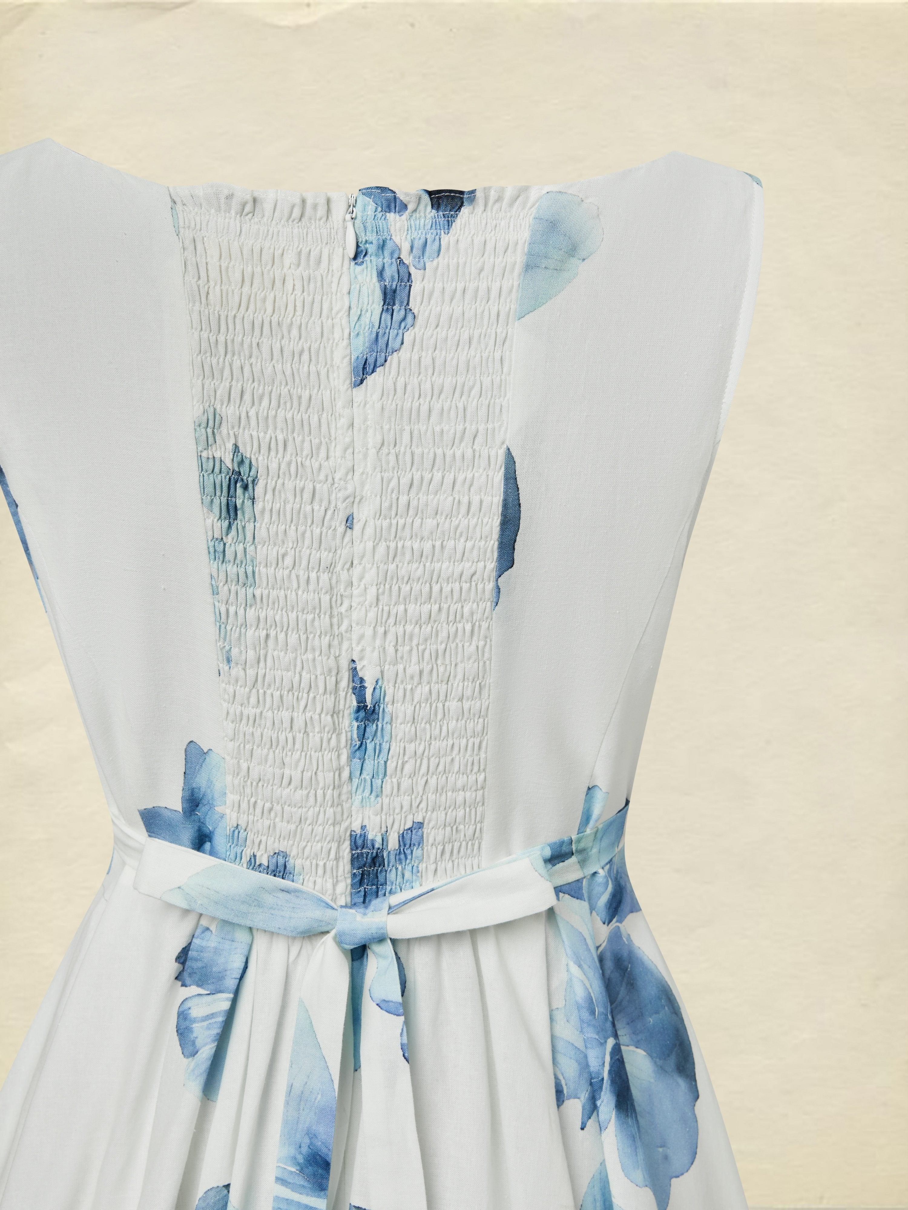 Maxi Cotton Dress, Sleeveless, Square Neck, Floral, Pocket Design, Vacation, Vintage, White