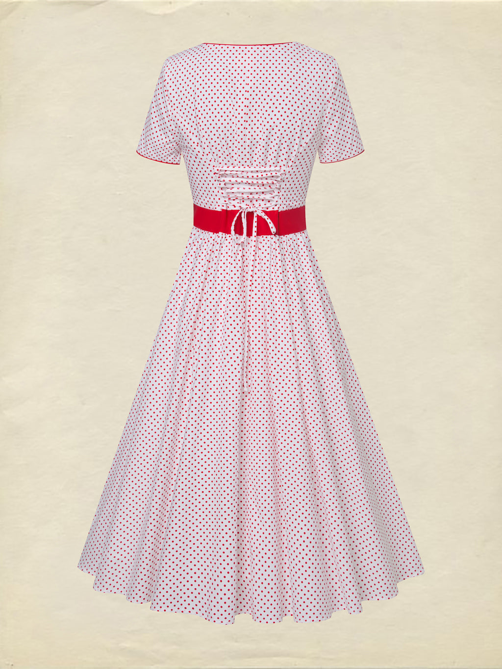 Cotton Maxi Dress, Short Sleeve, Square neck, Polka Dots, Vintage, White,Pure cotton