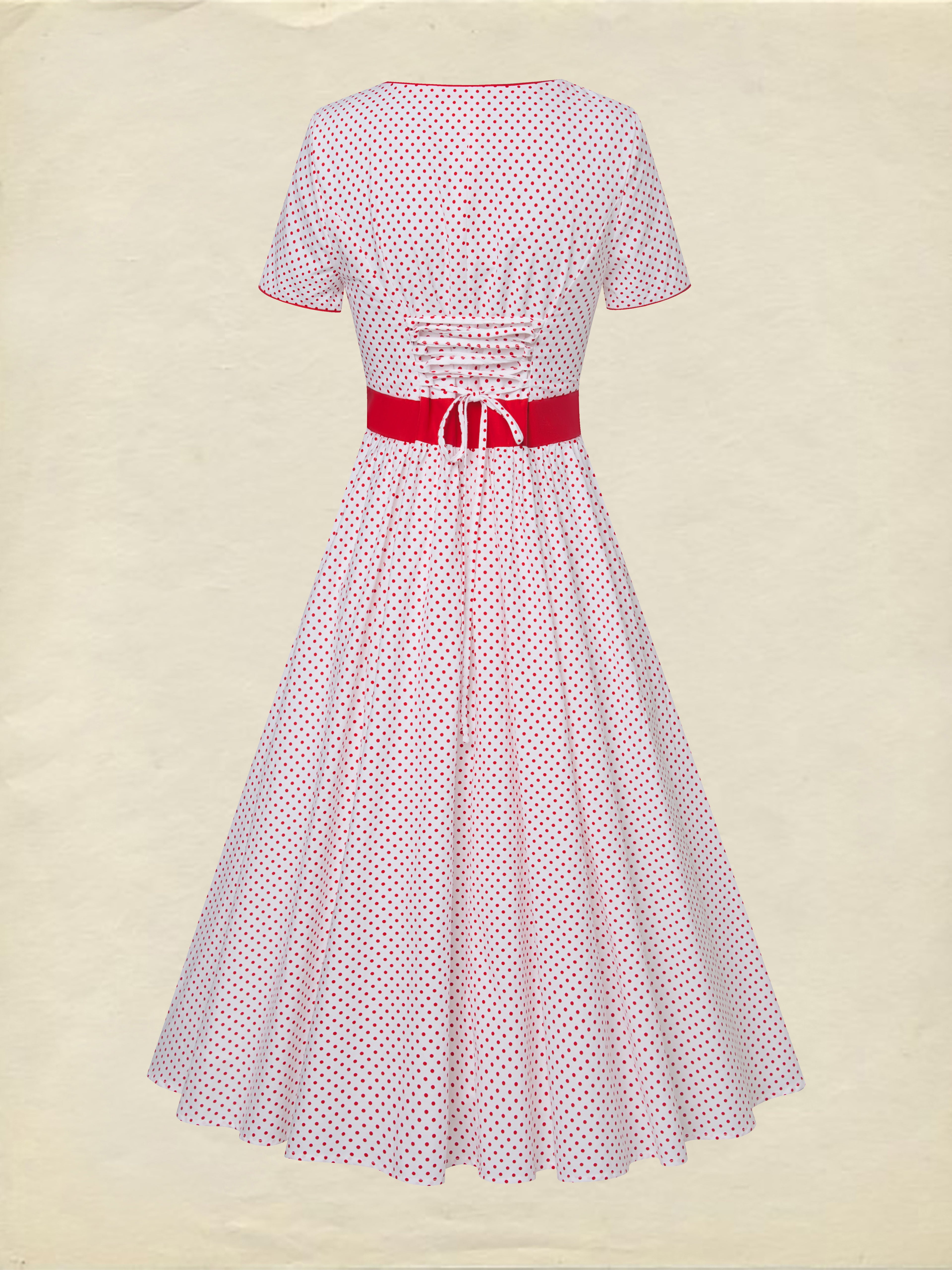 Cotton Maxi Dress, Short Sleeve, Square neck, Polka Dots, Vintage, White,Pure cotton