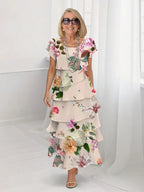 Maxi Dress Bohemia Multi-plant Floral Print Cascade Boho Dress