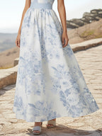 Maxi Linen Dress, Sleeveless, Stand Collar, Floral, Lace, Vacation, Vintage, White
