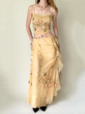 Sequinned Flower Sleeveless Spaghetti-Neck Vest & Ruffled Skirt Two-Pieces Sets Fairytale Dress