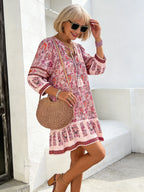 Vacation Dress Printed Shirt Casual Bohemian Vacation V-Neck Dress