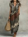 Women's Retro Pattern Art Print Casual Ruffled Stylish Cotton Linen Dress