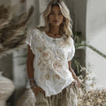 Women's Vintage Floral Art Linen Blend Comfy T-shirt