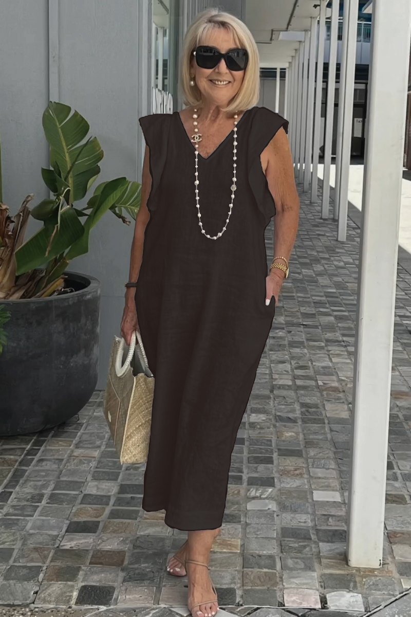 Casual Dress with Ruffle Sleeves,Back Adjustment Rope,Deep Pockets,Pure White Formal Dress, Evening Dress