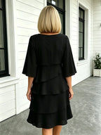 Fashion Solid Color Round Neck Cake Skirt Splicing Dress Women's Clothing