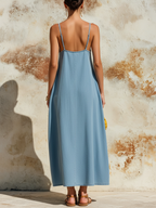 Two-Tone Denim Slip Maxi Dress With Pockets